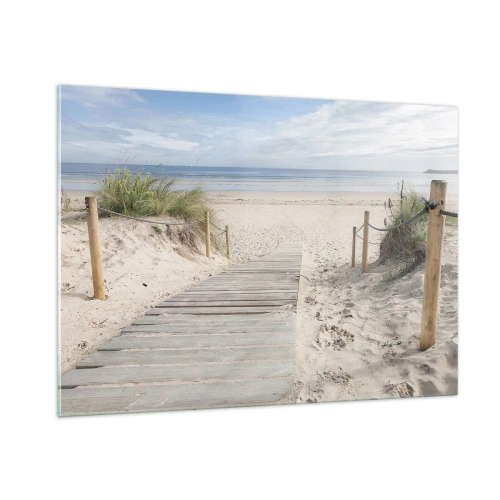 Quadro su vetro - Sentiero per la spiaggia con vista mare - 100x70cm - Fino all'orizzonte - Decorazione murale moderna per soggiorno e camera da letto ARTTOR