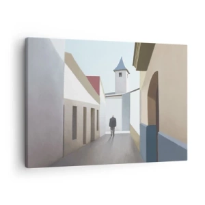 Quadro su tela - Stampe su Tela - Una strada minimalista con la sagoma di un uomo sullo sfondo - 70x50cm - Passeggiata assolata - Decorazione murale moderna per soggiorno e camera da letto ARTTOR