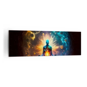 Quadro su tela - Stampe su Tela - Una figura in meditazione circondata da un'aura cosmica - 160x50cm - Pace cosmica - Decorazione murale moderna per soggiorno e camera da letto ARTTOR