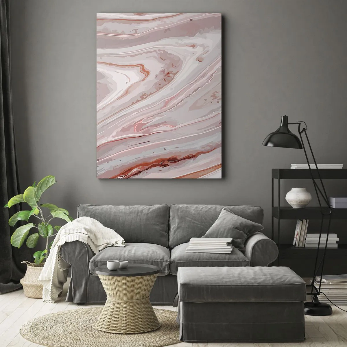 Quadro su tela - Stampe su Tela - Onde astratte in delicate tonalità di rosa e beige - 50x70cm - Rosa liquido - Decorazione murale moderna per soggiorno e camera da letto ARTTOR