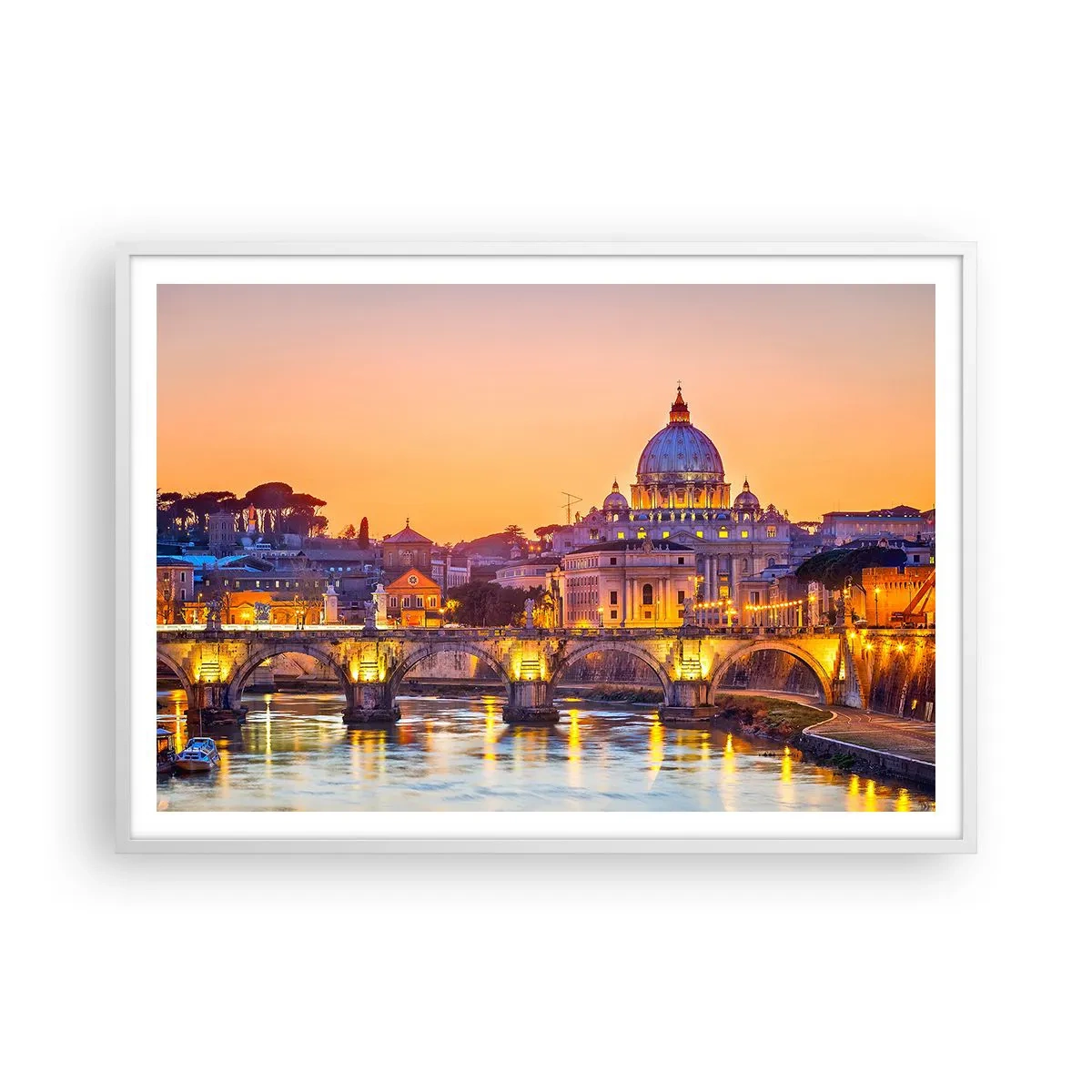 Poster in cornice bianca - Tramonto sulla Città Eterna - 100x70 cm