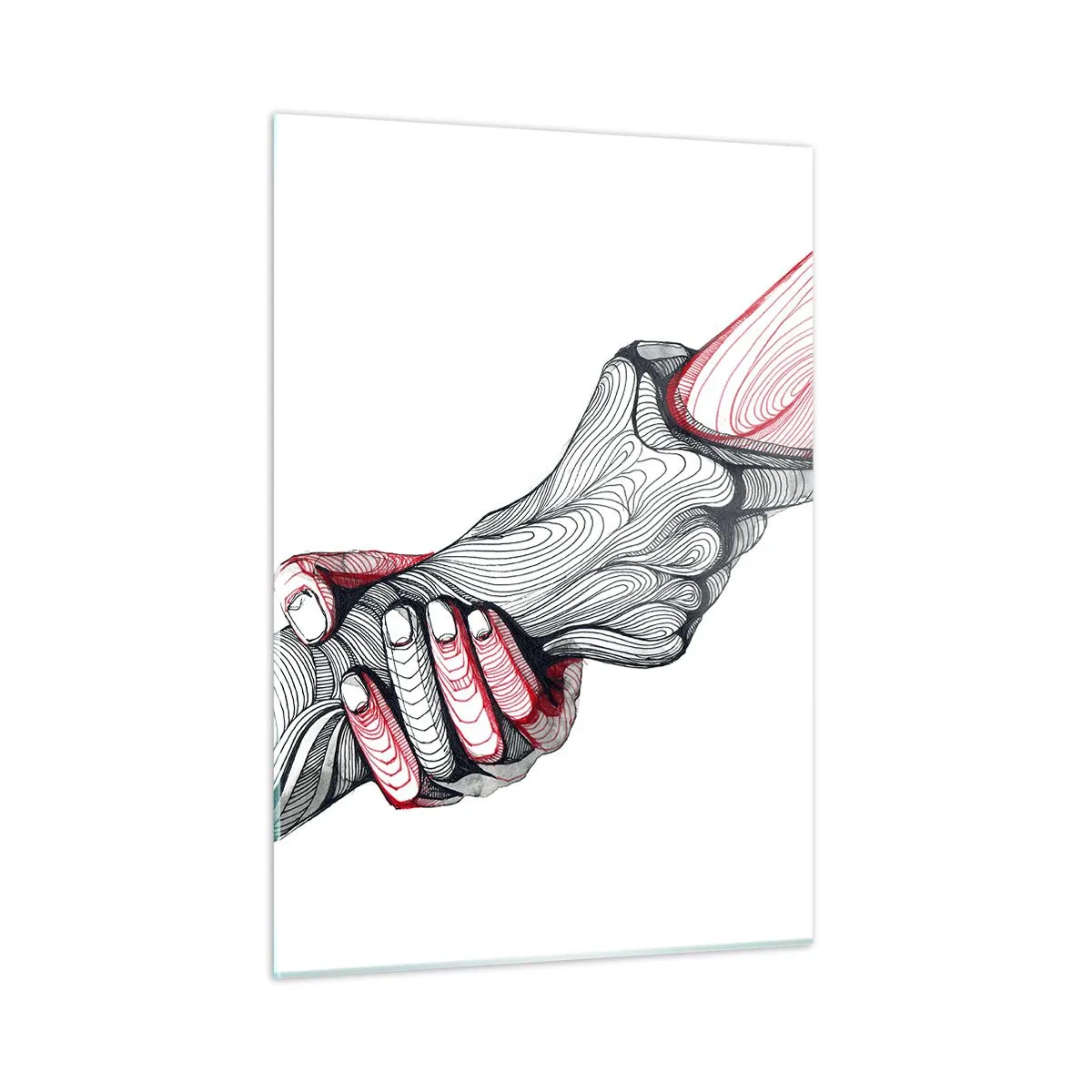 Quadro su vetro - Disegno astratto di due mani in una stretta di mano - 50x70cm - Sei in buone mani - Decorazione murale moderna per soggiorno e camera da letto ARTTOR