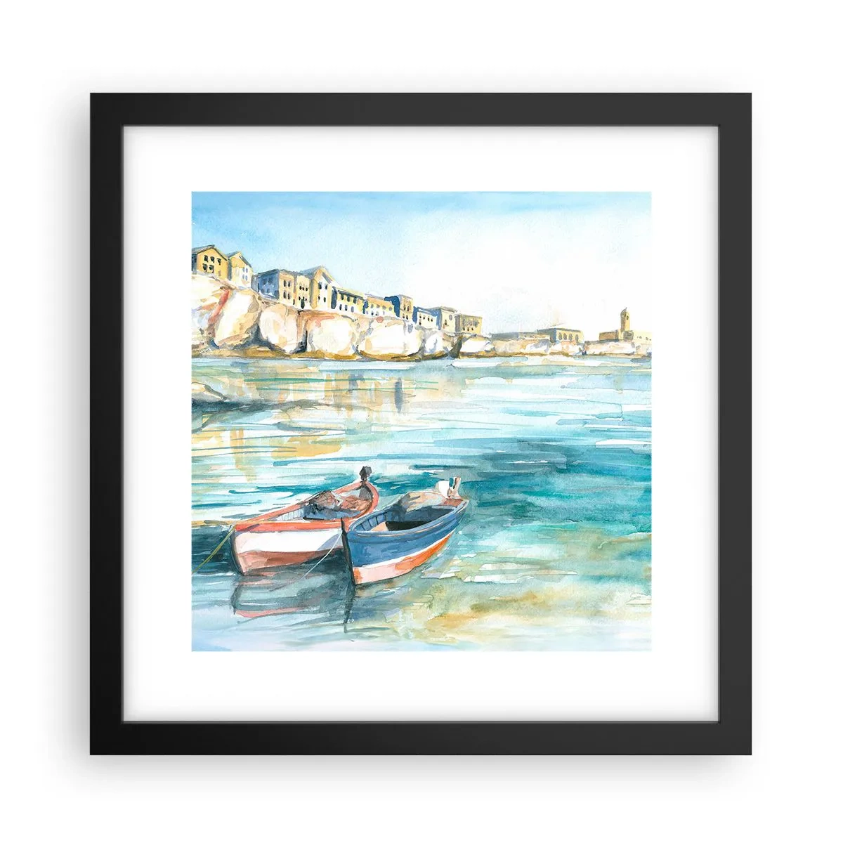 Poster in cornice nera - Paesaggio in azzurro - 30x30 cm