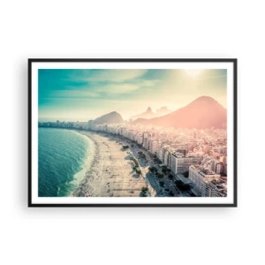 Poster in cornice nera - Panorama della spiaggia di Copacabana con le montagne sullo sfondo a Rio de Janeiro - 100x70cm - Vacanze senza fine a Rio - Decorazione murale moderna per soggiorno e camera da letto ARTTOR