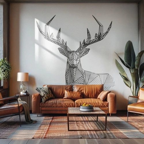 Fotomurali Premium Sand - Cervo geometrico in stile cubista - 100x70cm - Cervo in stile cubista - Decorazione murale moderna per soggiorno e camera da letto ARTTOR