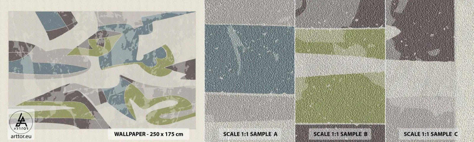 Campione di Fotomurale Premium Sand - Composizione oltre il vetro - Forme, Astrazione, Pastello - 100x30 cm