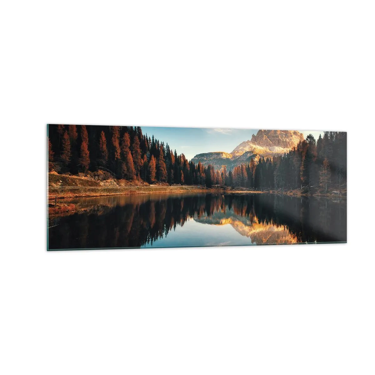 Quadro su vetro - Paesaggio montano con lago e foresta - 140x50cm - Paesaggio doppio - Decorazione murale moderna per soggiorno e camera da letto ARTTOR