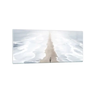 Quadro su vetro - Una figura su una strada solitaria in mezzo a un vasto paesaggio acquatico - 120x50cm - Un futuro luminoso - Decorazione murale moderna per soggiorno e camera da letto ARTTOR