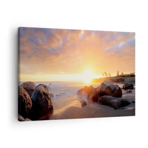 Quadro su tela - Stampe su Tela - Tramonto sulla costa rocciosa - 70x50cm - La luminosa brezza della sera - Decorazione murale moderna per soggiorno e camera da letto ARTTOR