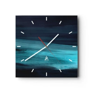 Orologio da parete - Orologio in Vetro - Sottili onde astratte in tonalità scure di blu - 30x30cm - Seguendo la corrente - Decorazione murale moderna per soggiorno e camera da letto ARTTOR