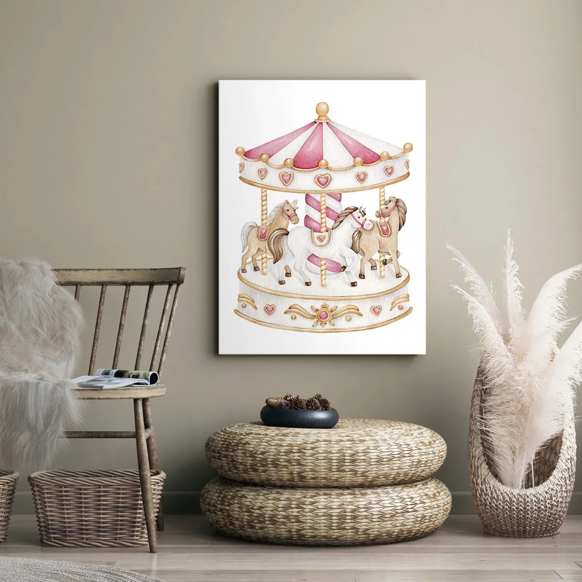Quadro su tela - Stampe su Tela - Giostra colorata d'epoca con cavalli - 50x70cm - Il dolce mondo dell'infanzia - Decorazione murale moderna per soggiorno e camera da letto ARTTOR