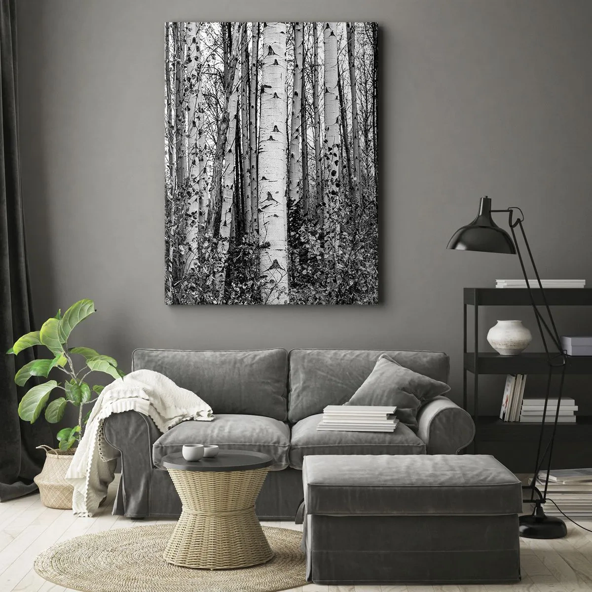 Quadro su tela - Stampe su Tela - Betulle bianche e nere nella foresta - 50x70cm - Colonnato di betulle - Decorazione murale moderna per soggiorno e camera da letto ARTTOR