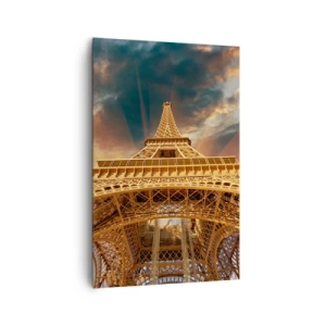 Quadro su tela - Stampe su Tela - La Torre Eiffel dal basso sullo sfondo del sole al tramonto - 80x120cm - Come gli uomini hanno raggiunto il cielo - Decorazione murale moderna per soggiorno e camera da letto ARTTOR