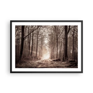 Poster in cornice nera - Un sentiero nel bosco tra alberi color seppia - 70x50cm - La cattedrale del bosco - Decorazione murale moderna per soggiorno e camera da letto ARTTOR