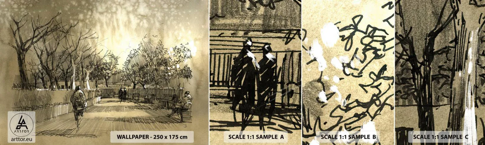 Campione di Fotomurale Adesivo Deluxe Sticker - Attimo fermato con la penna - Vicolo del parco, Parco, Seppia - 100x30 cm