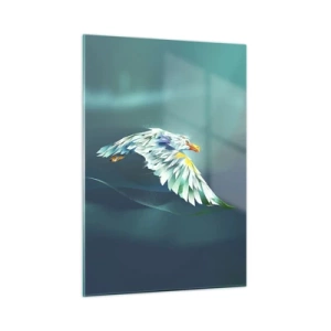 Quadro su vetro - Un'immagine astratta di un'aquila nei toni del blu e del bianco su uno sfondo di onde. - 50x70cm - Potenza del volo dell'aquila - Decorazione murale moderna per soggiorno e camera da letto ARTTOR