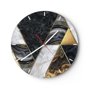 Orologio da parete - Orologio in Vetro - Triangoli d'oro e di marmo in un mosaico geometrico - 30x30cm - Pietra su pietra - Decorazione murale moderna per soggiorno, cucina e camera da letto ARTTOR
