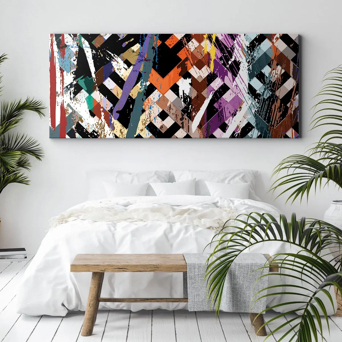 Quadro su tela - Stampe su Tela - Composizione astratta con linee colorate su sfondo nero - 120x50cm - Elevato al quadrato - Decorazione murale moderna per soggiorno e camera da letto ARTTOR