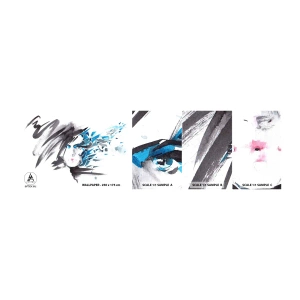 Campione Di Fotomurale Standard Eco - Ritratto di sensualità in grigio e azzurro - Donna, Volto di donna, Astrazione - 100x30 cm