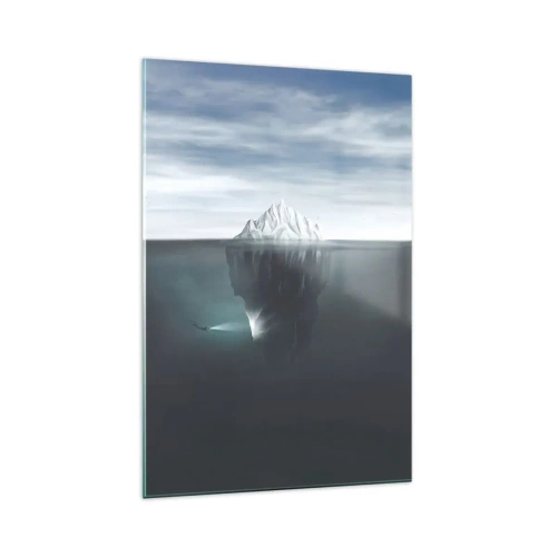 Quadro su vetro - Un iceberg in acqua con un sub e un riflettore sotto la superficie. - 70x100cm - Mistero sottomarino - Decorazione murale moderna per soggiorno e camera da letto ARTTOR