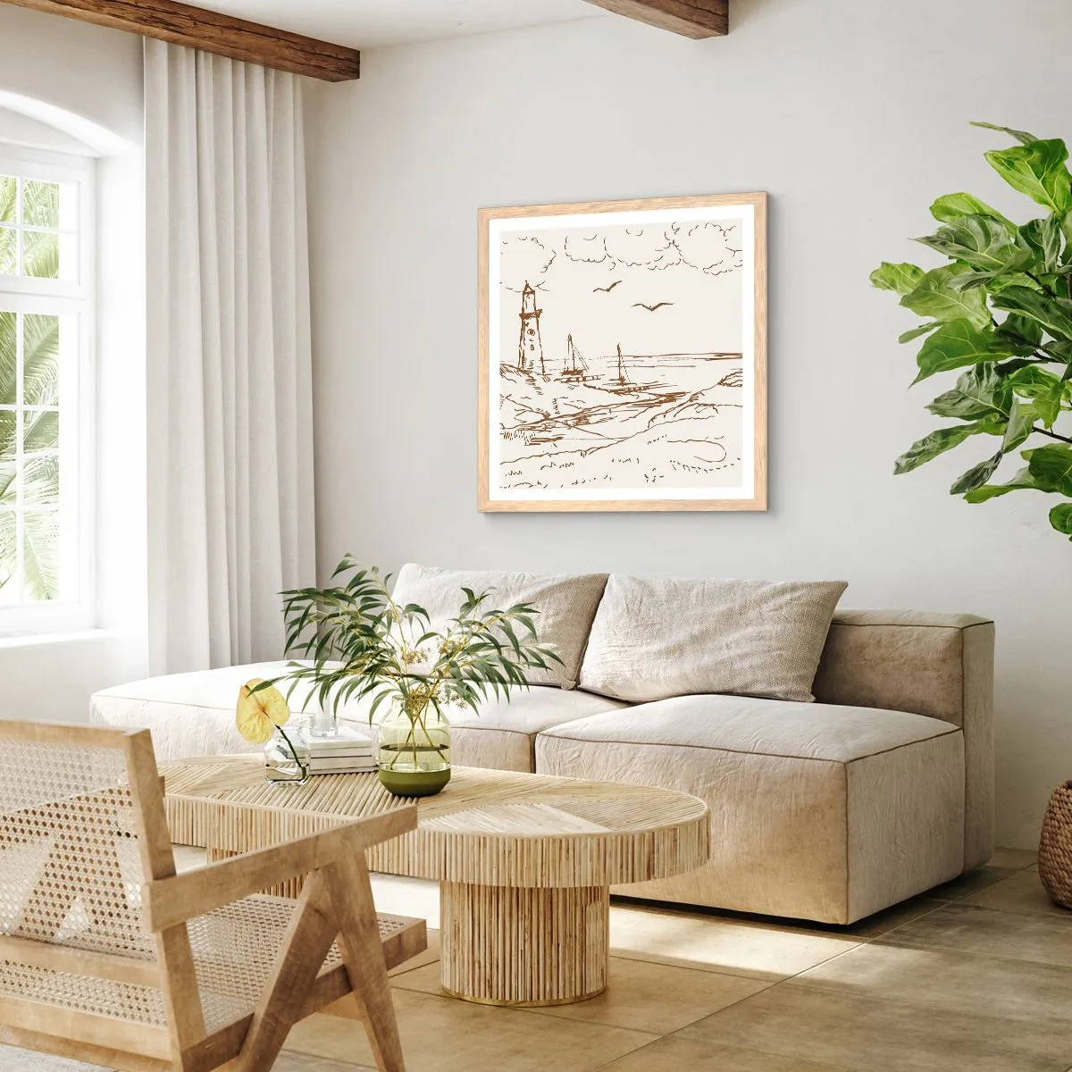 Poster in cornice rovere chiaro - Schizzo dei ricordi d'estate - 30x30 cm