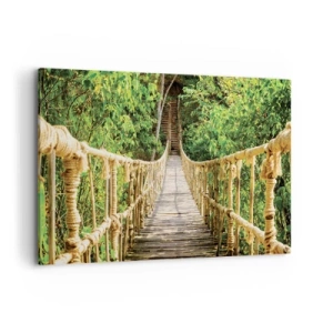 Quadro su tela - Stampe su Tela - Un ponte sospeso in una foresta tropicale ricca di vegetazione - 100x70cm - Sospeso nel verde - Decorazione murale moderna per soggiorno e camera da letto ARTTOR