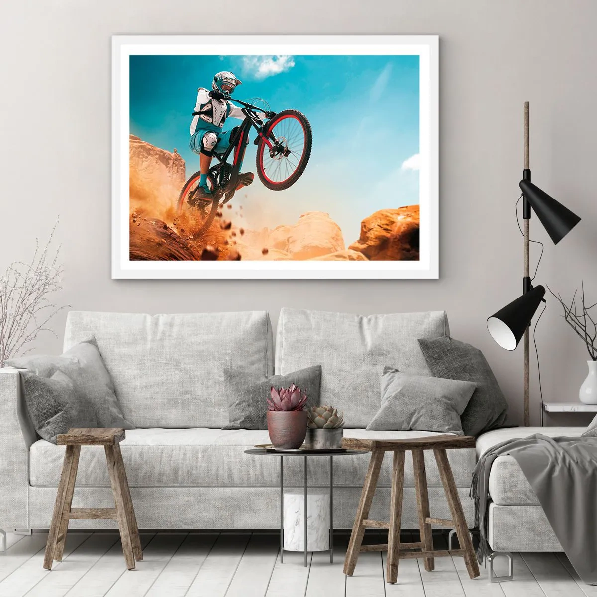 Poster in cornice bianca - Il demone della follia ciclistica - 50x40 cm