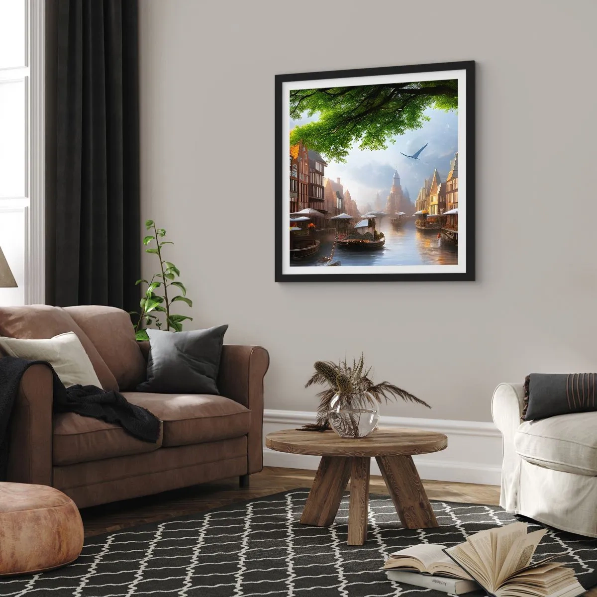 Poster in cornice nera - Paesaggio urbano olandese - 40x40 cm