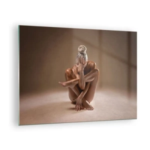 Quadro su vetro - Una donna sensuale in una posa artistica su uno sfondo in ombra. - 70x50cm - Unità di corpo e anima - Decorazione murale moderna per soggiorno e camera da letto ARTTOR