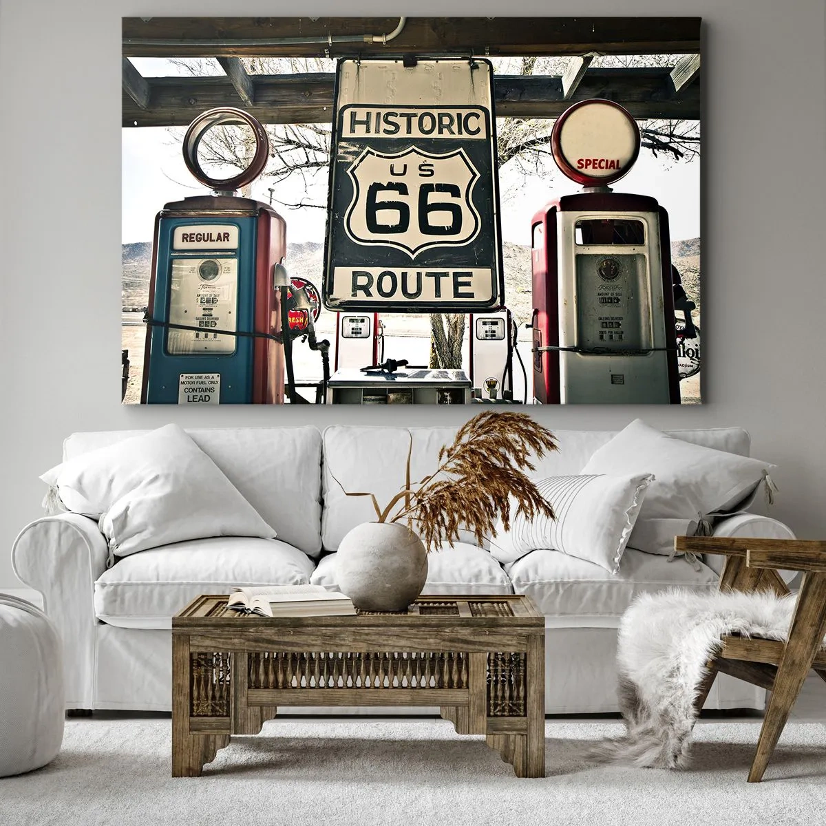 Quadro su tela - Stampe su Tela - Stazione di servizio storica della Route 66 - 70x50cm - Viaggio retro americano - Decorazione murale moderna per soggiorno e camera da letto ARTTOR