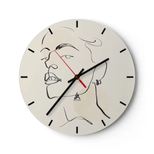 Orologio da parete - Orologio in Vetro - Una linea minimalista che crea il ritratto di una donna su uno sfondo chiaro - 30x30cm - Sguardo fiero - Decorazione murale moderna per soggiorno, cucina e camera da letto ARTTOR