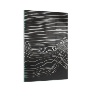 Quadro su vetro - Linee bianche su sfondo grigio scuro in una disposizione astratta - 70x100cm - Ritmo e accento - Decorazione murale moderna per soggiorno e camera da letto ARTTOR