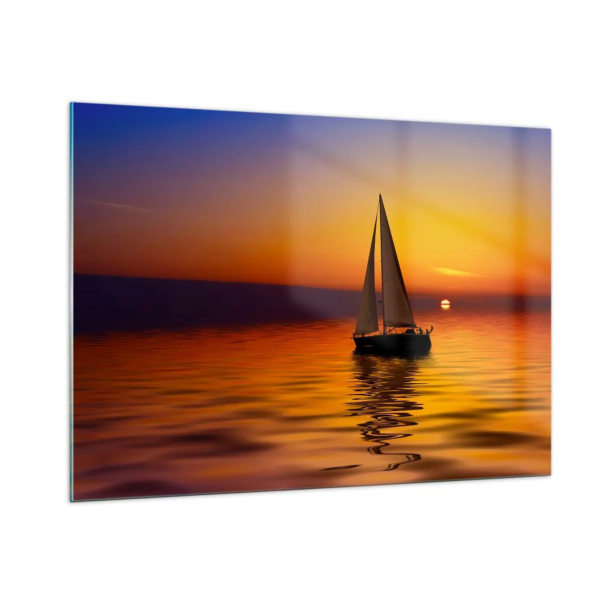 Quadro su vetro - Una barca a vela sull'acqua al tramonto - 100x70cm - Che silenzio al tramonto... - Decorazione murale moderna per soggiorno e camera da letto ARTTOR