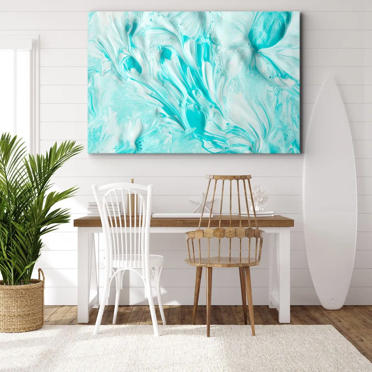 Quadro su tela - Stampe su Tela - Un motivo astratto nelle tonalità pastello del blu e del bianco. - 100x70cm - Insieme per sempre - Decorazione murale moderna per soggiorno e camera da letto ARTTOR