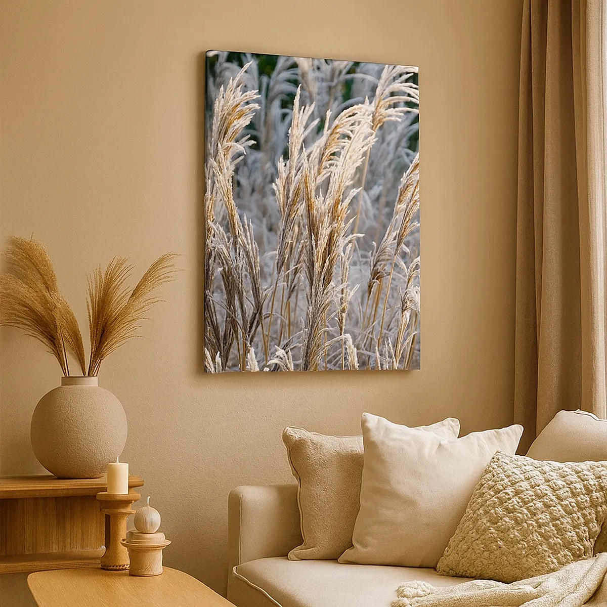 Quadro su tela - Stampe su Tela - Fili d'erba invernali ricoperti di brina su uno sfondo verde scuro - 50x70cm - Vestite di brina - Decorazione murale moderna per soggiorno e camera da letto ARTTOR