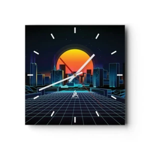 Orologio da parete - Orologio in Vetro - Skyline futuristico della città in stile neon - 30x30cm - Davvero vuoi tornare al mondo reale? - Decorazione murale moderna per soggiorno e camera da letto ARTTOR