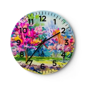 Orologio da parete - Orologio in Vetro - Giardino multicolore nella luce della primavera - 40x40 cm
