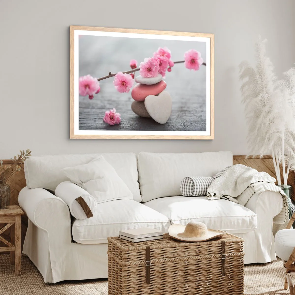 Poster in cornice rovere chiaro - Serenità con fiori di ciliegio - 91x61 cm