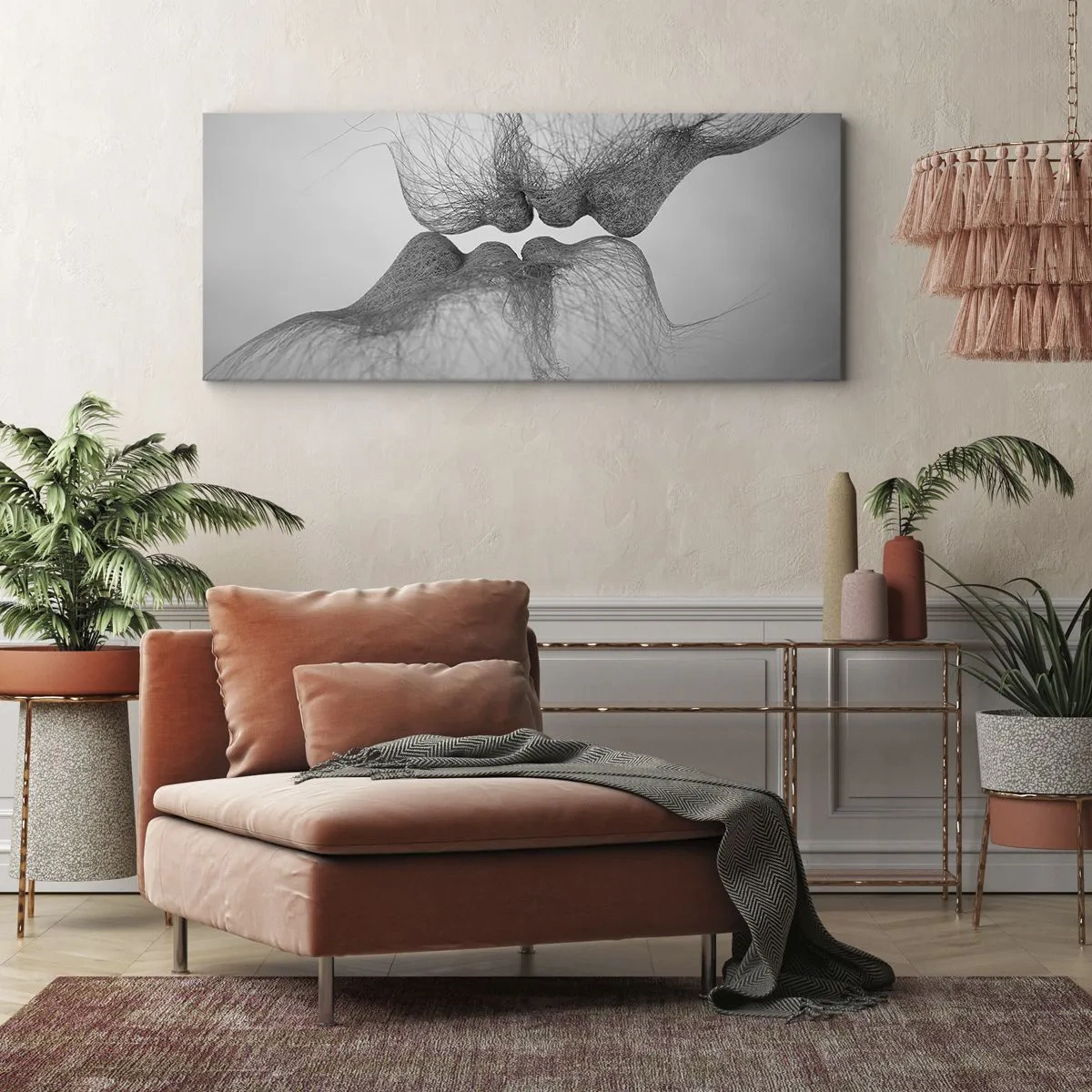 Quadro su tela - Stampe su Tela - Un bacio astratto presentato in una forma eterea - 140x50cm - Il bacio del vento - Decorazione murale moderna per soggiorno e camera da letto ARTTOR