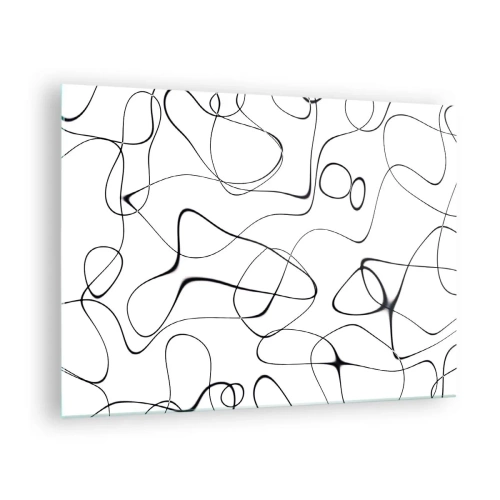 Quadro su vetro - Linee nere astratte su sfondo bianco - 70x50cm - Strade della vita, eventi del destino - Decorazione murale moderna per soggiorno e camera da letto ARTTOR