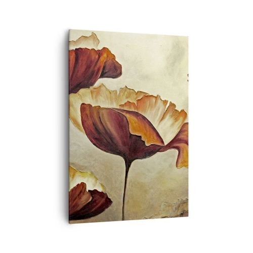 Quadro su tela - Stampe su Tela - Fiori delicati nei toni del rosso e dell'oro su uno sfondo chiaro - 70x100cm - Nei prati e nei campi - Decorazione murale moderna per soggiorno e camera da letto ARTTOR