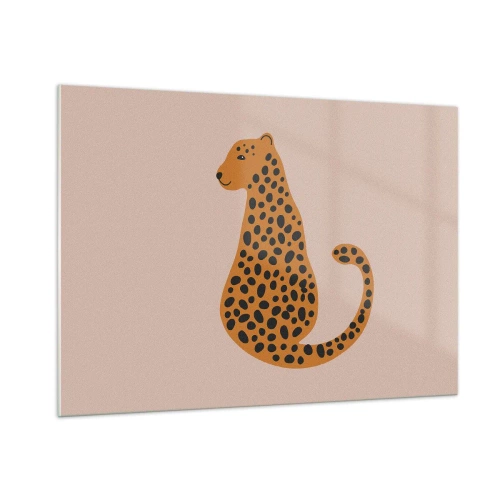 Quadro su vetro - Illustrazione di una pantera con macchie nere su sfondo beige - 100x70cm - Il leopardo è un motivo di moda - Decorazione murale moderna per soggiorno e camera da letto ARTTOR