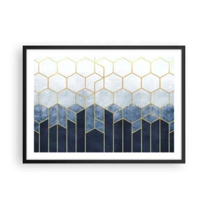 Poster in cornice nera - Motivo geometrico nei toni dell'oro e del blu navy - 70x50cm - Composizione a ritmo sincopato - Decorazione murale moderna per soggiorno e camera da letto ARTTOR