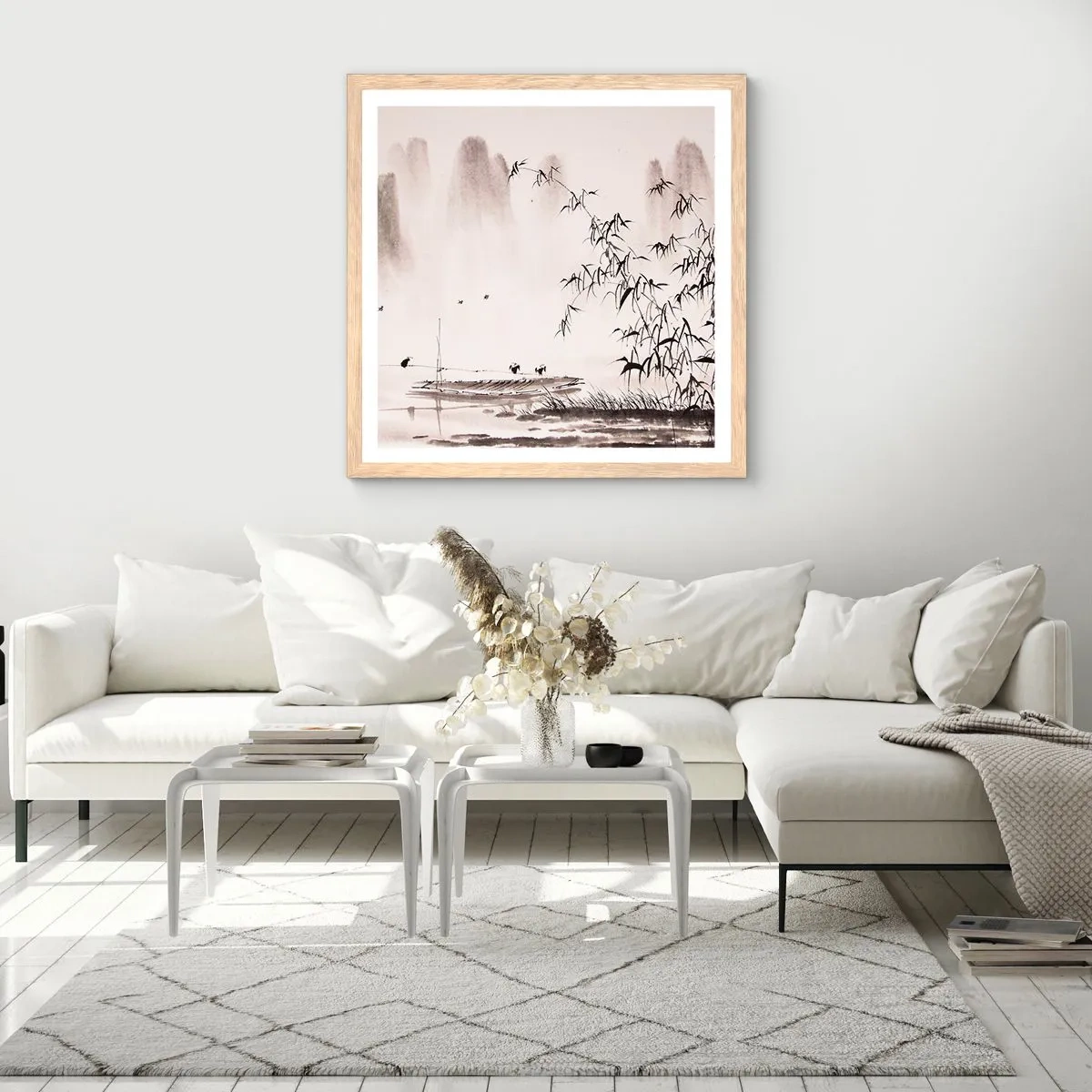 Poster in cornice rovere chiaro - Il silenzio dei campi di riso - 40x40 cm