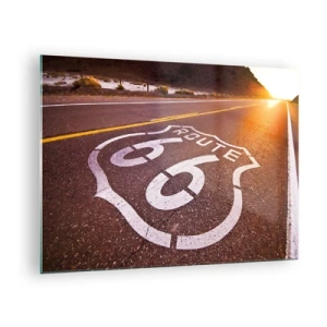 Quadro su vetro - Route 66 al tramonto - 70x50cm - La mitica Route 66 - Decorazione murale moderna per soggiorno e camera da letto ARTTOR