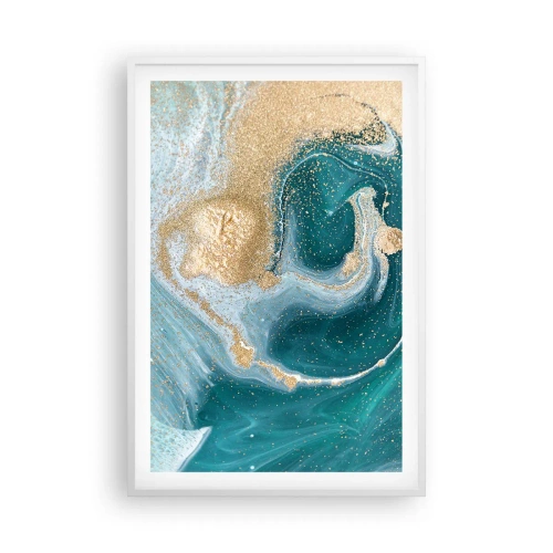 Poster in cornice bianca - Vortice di oro e turchese - 61x91 cm