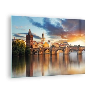 Quadro su vetro - Ponte Carlo al tramonto con pittoreschi edifici sullo sfondo - 70x50cm - Bella da secoli - Decorazione murale moderna per soggiorno e camera da letto ARTTOR