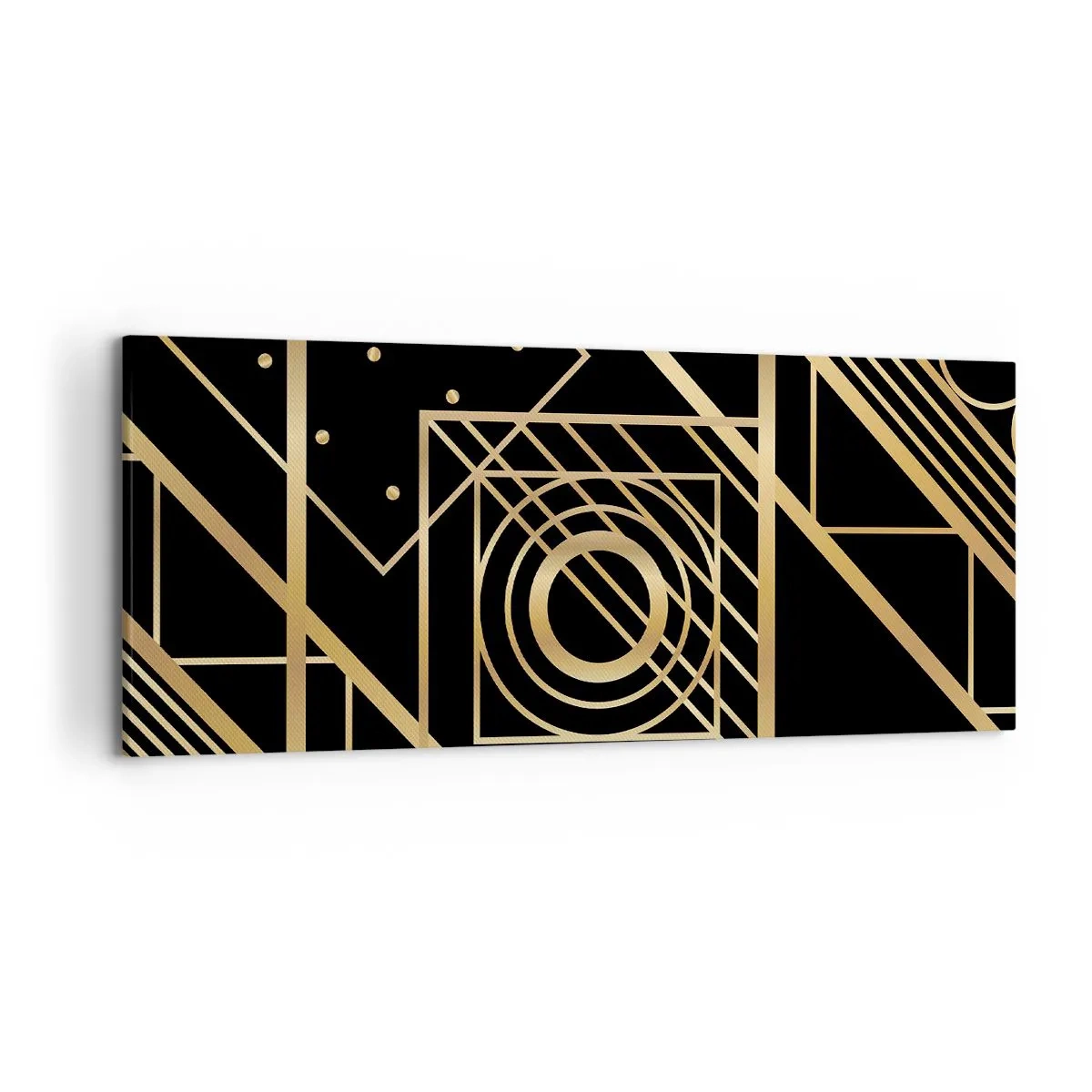 Quadro su tela - Stampe su Tela - Motivi geometrici dorati su sfondo nero - 120x50cm - Geometria dorata - Decorazione murale moderna per soggiorno e camera da letto ARTTOR