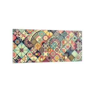 Quadro su vetro - Motivi geometrici colorati ispirati allo stile marocchino - 120x50cm - L'atmosfera del Marocco - Decorazione murale moderna per soggiorno e camera da letto ARTTOR