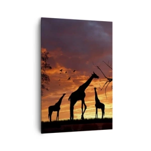 Quadro su tela - Stampe su Tela - Sagome di giraffe sullo sfondo del tramonto africano - 70x100cm - Piccola cena tra amici - Decorazione murale moderna per soggiorno e camera da letto ARTTOR